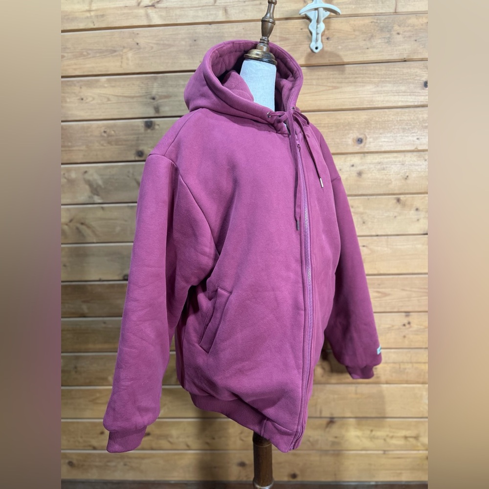 Comfrt Weighted Zip-Up Hoodie Berry Unisex Oversized Hooded Jacket WARM!!! XL - Picture 4 of 10